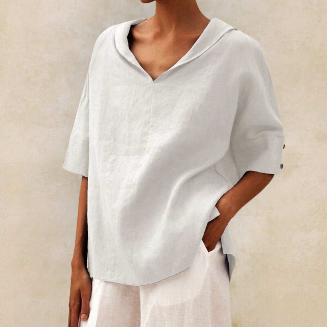 Siarah | Camesita casual de lino con cuello en V para mujer