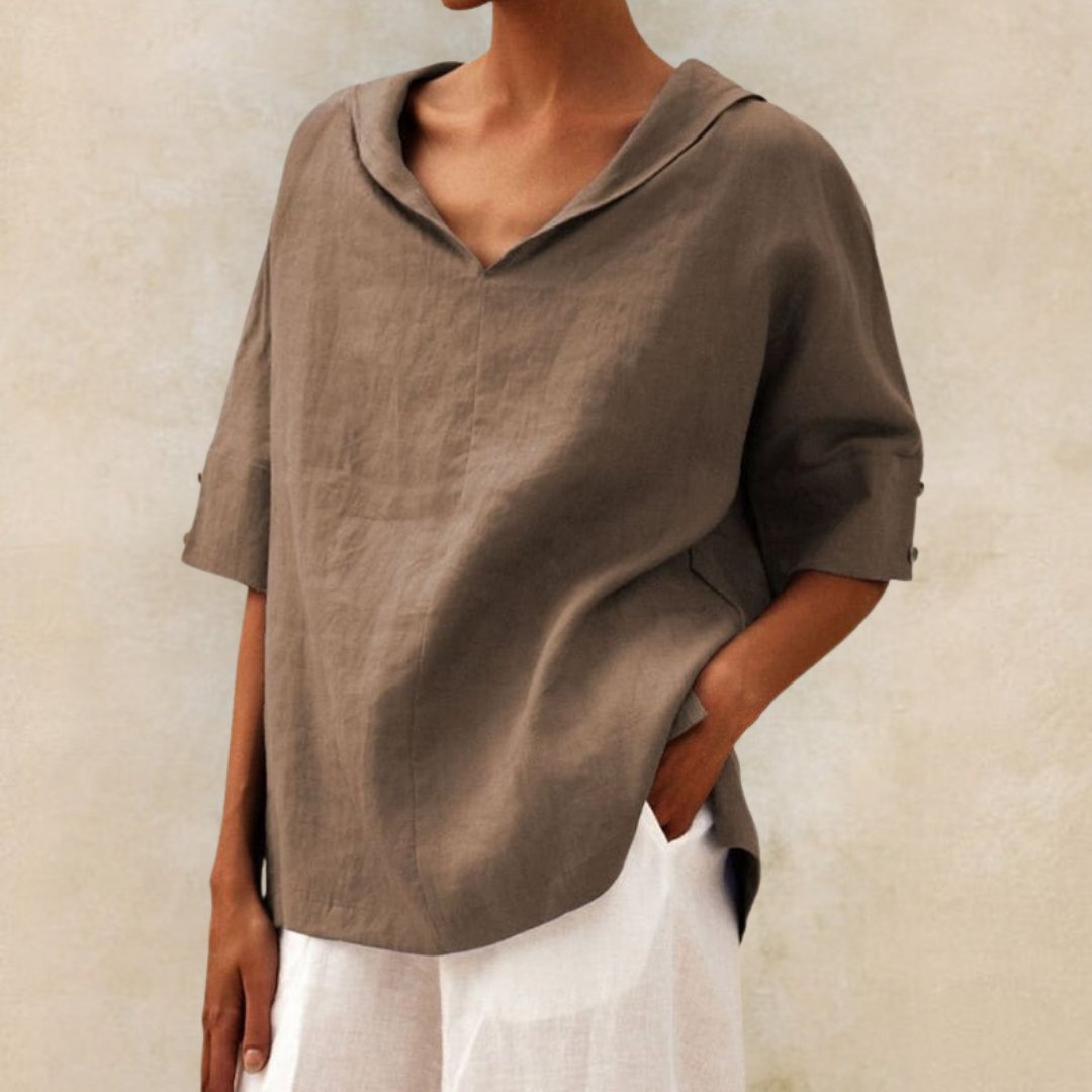 Siarah | Camesita casual de lino con cuello en V para mujer