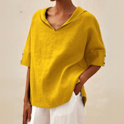 Siarah | Camesita casual de lino con cuello en V para mujer