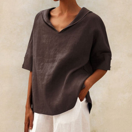 Siarah | Camesita casual de lino con cuello en V para mujer