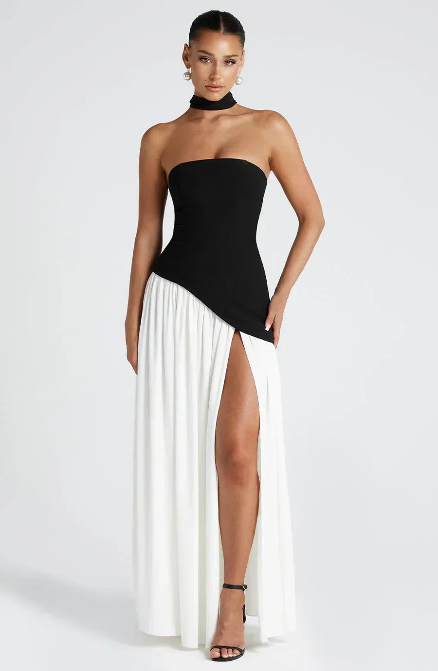 Talina | Vestido maxi asimétrico sin tirantes para mujer