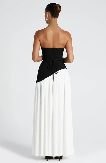 Talina | Vestido maxi asimétrico sin tirantes para mujer