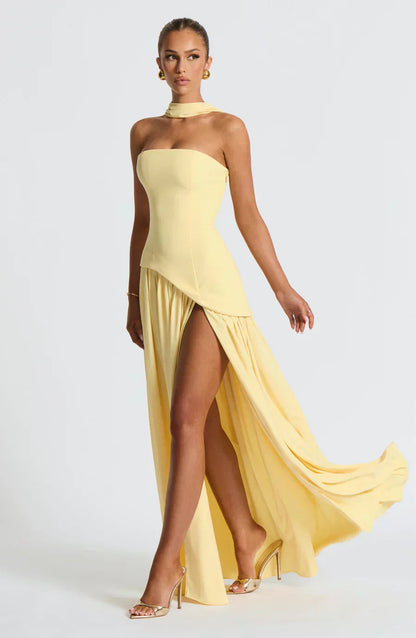 Talina | Vestido maxi asimétrico sin tirantes para mujer