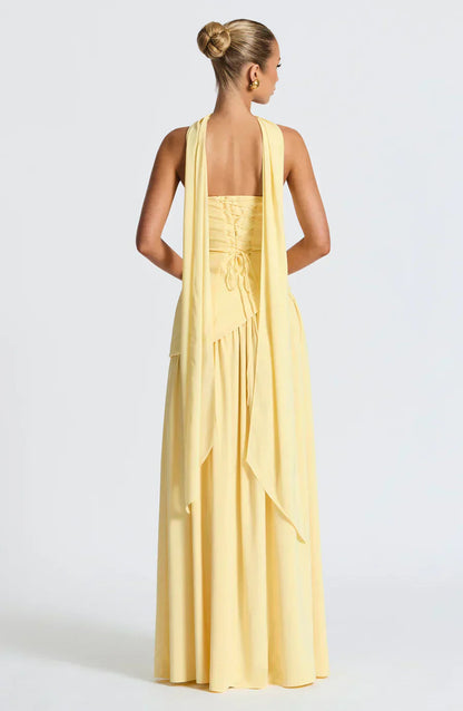 Talina | Vestido maxi asimétrico sin tirantes para mujer