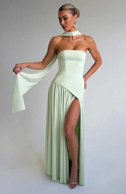 Talina | Vestido maxi asimétrico sin tirantes para mujer