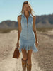 Sofía | Mujer Vestido Denim Vintage Cremallera Flecos