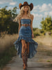 Sofía | Mujer Vestido Midi Denim Azul Volante Asimétrico