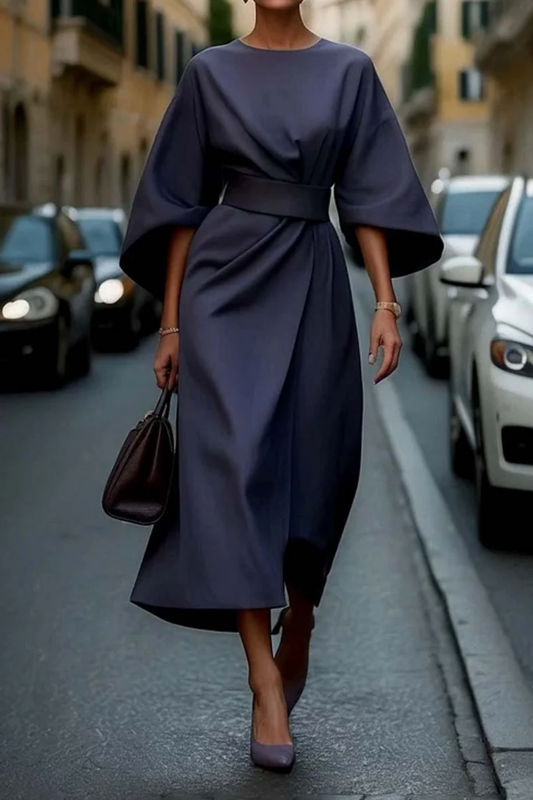 Nicolasa | Mujer Vestido Largo Mangas Farol Cinturón