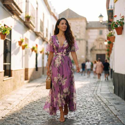 Elena | Vestido maxi floral para mujer con escote en V y diseño cómodo